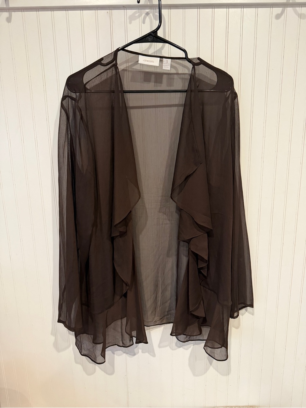Chico’s XL 3 Brown Sheer Ruffle Cardigan Boho